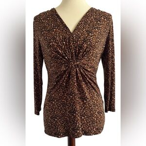 Chaus Y2K Inspired Leopard Print V-Neck 3/4 Sleeve‎ Women's Blouse Size Small